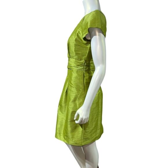 1950s Vintage Lime Green Silk Shantung Cocktail Dress Custom w/ Pockets Size 4-6 - Picture 3 of 10